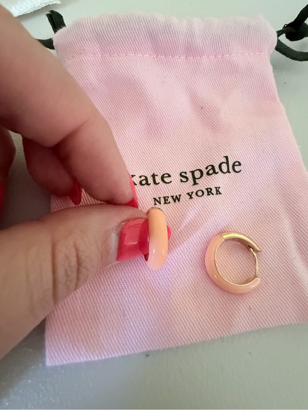 Kate Spade peach huggie earrings